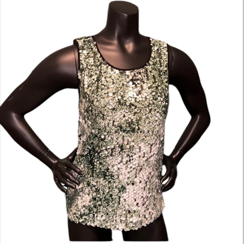 Zara Woman Sleeveless Sequin Embellished Top Green White XS